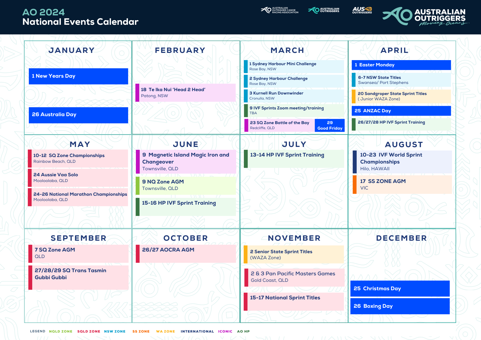 AOCRA National Event Calendar 2024 and 2025